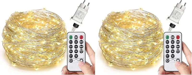 Besuche den Gresonic-Store Gresonic 200, 300er LED Mikro Silberdraht Lichterkette Strombetrieb Deko für Innen Außen Warmweiß (Warmweiß 8 Modi Timer Dimmbar, 300LED) (Packung mit 2) — Weihnachtsbeleuchtung