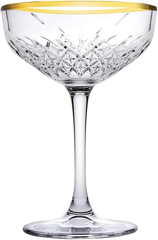 Besuche den Pasabahce-Store Pasabahce 440236 Timeless Sektschalen mit Goldrand, 4er Set Coupe Cocktailgläser 270 ml, Retro Kristall-Look, edel & robust, Kelch ideal zu Sekt, Champagner & Cocktails, für Haushalt & Gastronomie — Wein und Festtafel