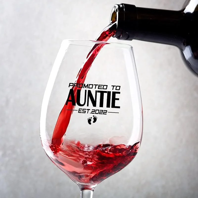 Marke: Rimego Rotweingläser "Promoted to Auntie", personalisierbar, 2er-Set, tolles Weingeschenk für Hochzeitstag, Weihnachten, Geburtstag, 313 ml — Wein und Festtafel