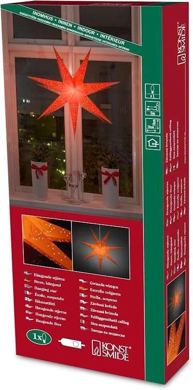 Besuche den Konstsmide-Store Konstsmide Oranger Papierstern, perforiert und orange bestickt, 7 Zacken, inkl. Anschlusskabel mit an, aus Schalter, ohne Leuchtmittel, E14 Lampenhalterung, 230V, Innen, weißes Kabel - 2982-185 — Weihnachtsdeko