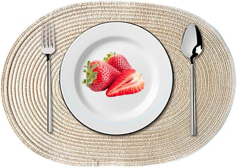 Besuche den Epinki-Store Epinki Tischset Weihnachten Modern Oval, 2Pcs Set Polyester Baumwolle Platzset Weihnachten Waschbar Oval Einfarbig Anti-Rutsch, Tischuntersetzer Boho Beige für küche Speisetisch Hotel, 50x35CM — Küche & Haushalt