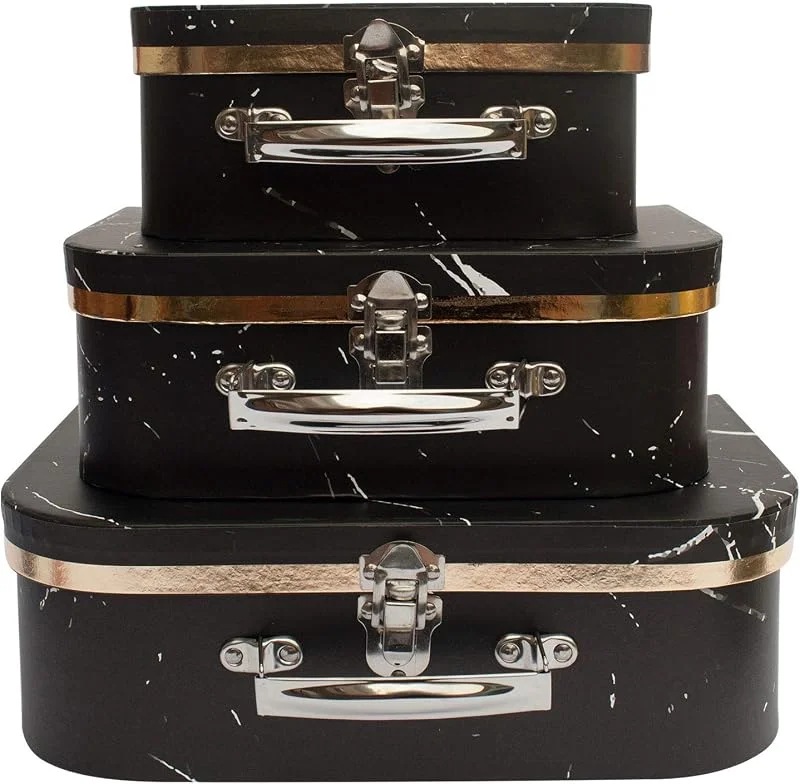 Besuche den emartbuy-Store emartbuy Set von 3 Starre Koffer-Geschenk-Aufbewahrungsbox, Schwarzer Marmor mit Griff und SchlieÃŸe — Geschenkverpackung