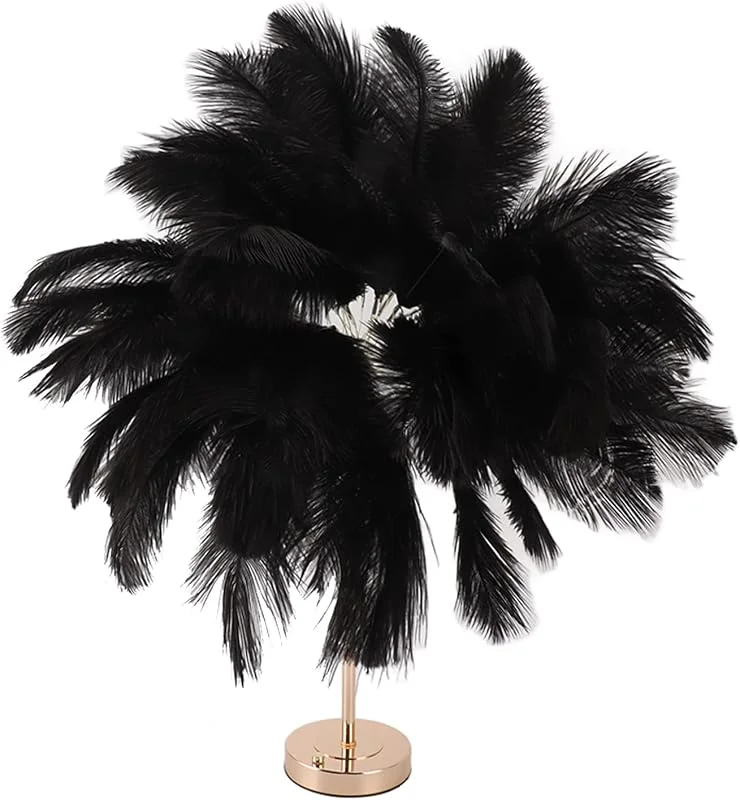 Besuche den Fockety-Store Fockety Feder-Tischlampe, Touch-Schalter, Dimmbare Moderne Straußenfeder-Lampe mit 3 Farbtemperatur und USB-Anschluss, Elegante Romantische Dekorative Nachttischlampe für Schlafzimmer (Schwarz) — Kerzenlicht Abendessen