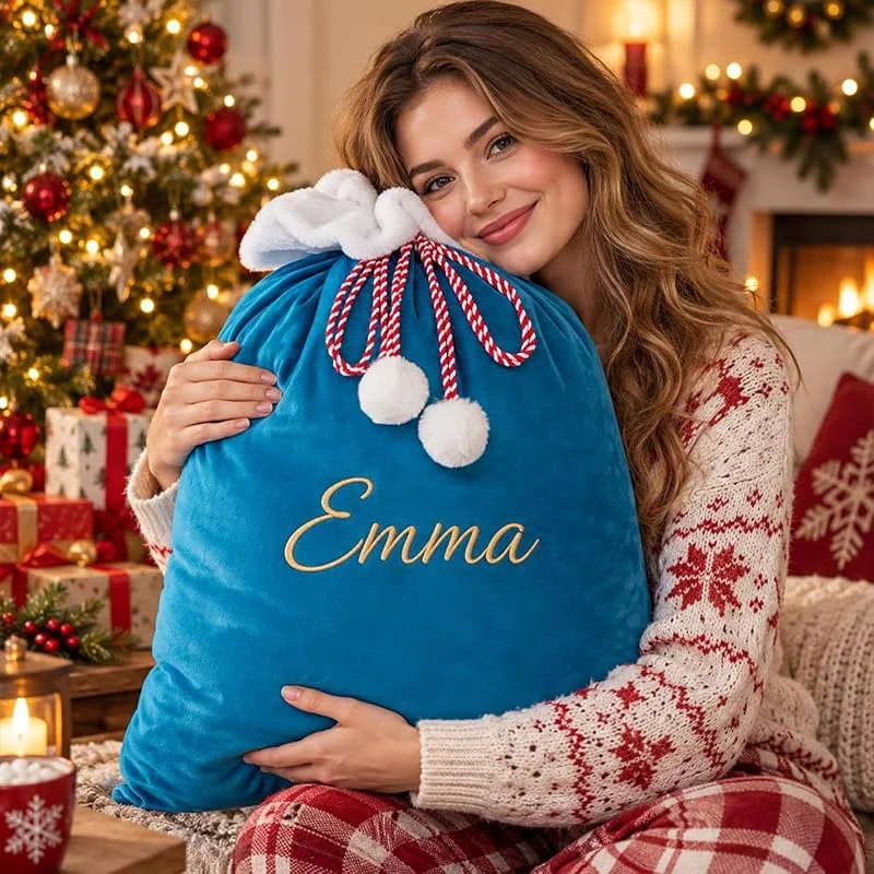 Marke: Keruidian Großer Weihnachtsmannsack, personalisierte Weihnachts-Geschenktüte mit Namen, Stickerei-Weihnachtsmann-Taschen (50 x 70 cm) — Geschenkverpackung