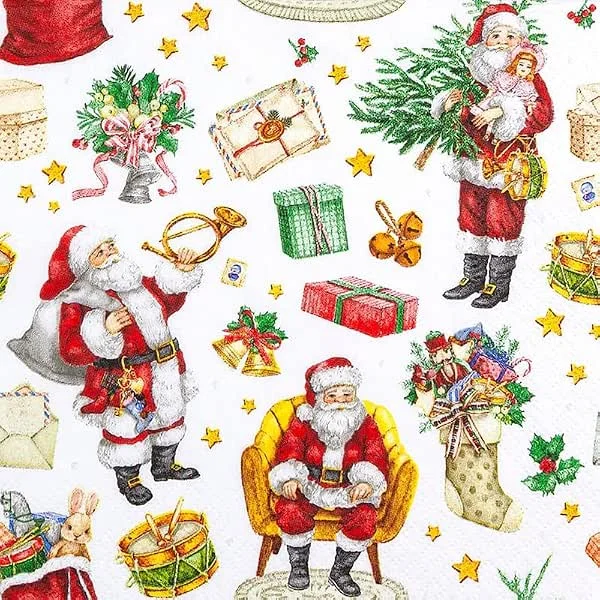 Besuche den Home Fashion-Store Home Fashion 20 Servietten Weihnachten Santa in nostalgischen Szenen als Tischdeko. Papierservietten weihnachtlich mit Motiv. Auch für Decoupage und Serviettentechnik 33x33cm — Advent und Tisch