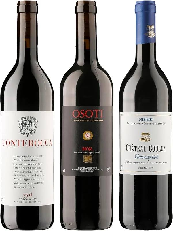 Besuche den Delinat-Store DELINAT Bio Wein Probierpaket Europas Vielfalt – 3er Rotwein Set — Wein und Festtafel