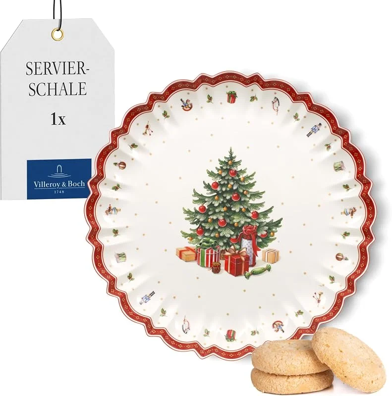 Villeroy & Boch Toy's Delight Runde Servierschale, Premium Porzellan, Weiß, Rot, groß — Advent und Tisch