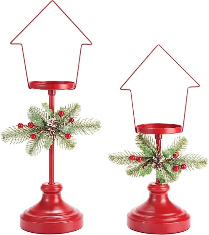 Marke: Lpitoy 2 Rote Weihnachtskerzenhalter, Metall-kerzenständer Tannenzapfen-Design, Dekorative Tischdekoration Für Kamin Und Esstisch — Kerzenlicht Abendessen