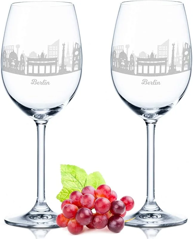Besuche den GRAVURZEILE-Store GRAVURZEILE Weingläser mit Gravur - Skyline Berlin im Set - Hochwertige 360° Lasergravur - schönes Geschenk als Andenken, Souvenir oder für Sammler & Weingenießer zum Geburtstag — Wein und Festtafel