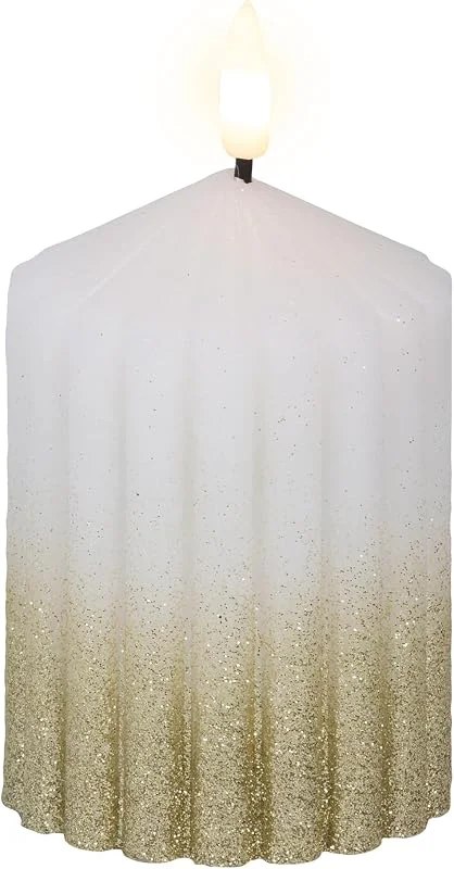 Marke: Lumineo LED Kerze mit Timerfunktion 7x10cm Wachs - mit Rillen & Glitzer - Echtwachskerze batteriebetrieben - Wachskerze Stumpenkerze - Weiß Warmweiß — Advent und Tisch