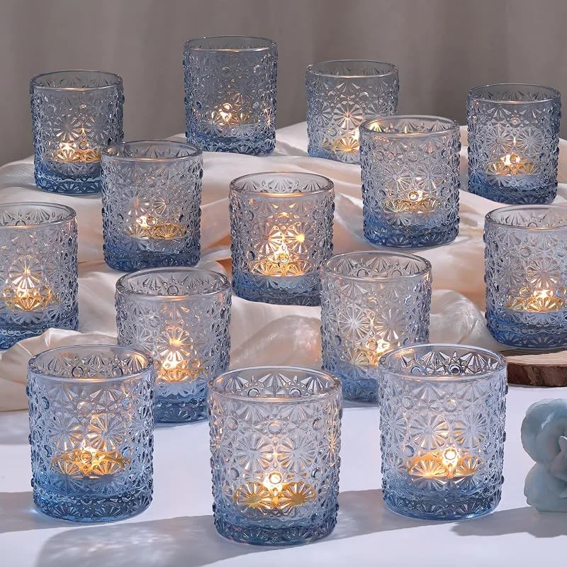 Marke: Lanttu Blaue Votivkerzenhalter-Set, Blumen-Teelichter, Kerzenhalter für Hochzeitstisch, Geburtstagsfeiern, Heimdekoration, Blaue Brautdusche und Urlaubsdekorationen, 36 Stück — Kerzenlicht Abendessen