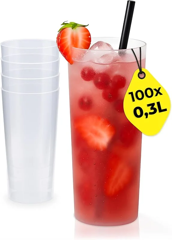 Besuche den Silverkitchen-Store 100x Longdrinkbecher 0, 3 L – Longdrinkgläser aus Plastik — Wein und Festtafel