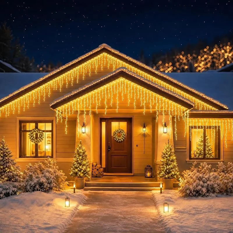 Besuche den LARS360-Store LARS360 Eiszapfen Lichterkette, LED Lichterkette Außen, 8 Modi, 5M Warmweiß — Weihnachtsbeleuchtung