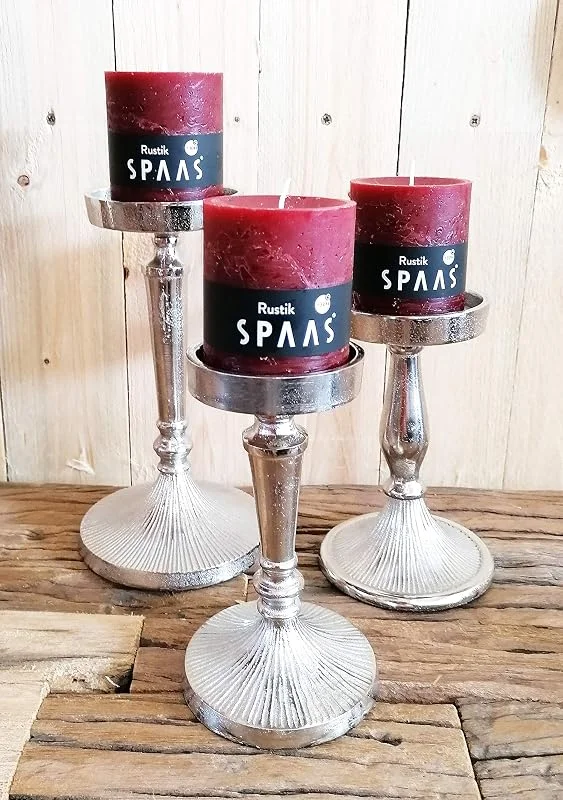 Besuche den MichaelNoll-Store MichaelNoll Kerzenständer 3er Set Kerzenhalter Aluminium Silber - Kerzenleuchter Modern für Stumpenkerzen - H 17, 5 cm, 18, 0 cm, 23, 5 cm — Kerzenlicht Abendessen