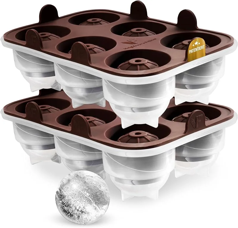 Besuche den Neighbour's Friend-Store Neighbour’s Friend Patentierte Runde Eiswürfelform 2er Pack - XXL Eiskugelform für Whisky, Rum & Cocktails - 12x Eiswürfel Kugeln - Langlebige Platin-Silikon Eis Kugel Form spülmaschinengeeignet — Wein und Festtafel