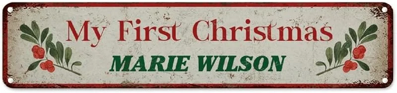 Marke: CowkissSign My First Christmas Metall-Wandschild Happy Holidays Vintage Bauernhaus-Schilder Vintage Weihnachtskranz Blumenmotiv Metall-Blechschild Qualität Straßenschild für Schlafzimmer Hof Garage Garten 45, 7 x — Weihnachtsdeko
