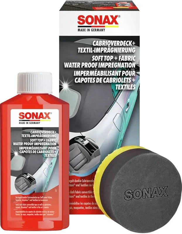 Besuche den SONAX-Store SONAX Cabrioverdeck+Textil-Imprägnierung (250 ml) Farbauffrischung und Schutz vor Wiederverschmutzung von Stoffverdecken, Art-Nr. 03101410 — Geschenkverpackung