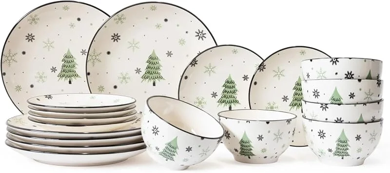 Besuche den Cookinglife-Store Cookinglife Weihnachtsgeschirr-Set Grün 18-teilig (für 6 Personen) – Hochwertiges Keramik-Geschirr mit Weihnachtsbaum-Motiv, Spülmaschinengeeignet, Festliches Tafelservice für Weihnachten — Advent und Tisch
