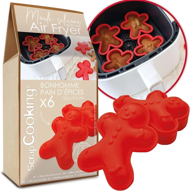 Besuche den ScrapCooking-Store ScrapCooking - 6 Air Fryer Silikonformen Lebkuchenmännchen - Silikonformen - Ofen- & Spülmaschinenfest - Küche Konditorei Kuchen Weihnachten Gingerbread - Rot - 29110 — Weihnachtskueche