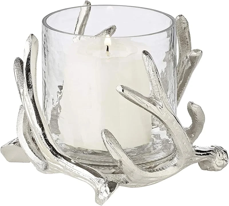 Besuche den EDZARD-Store EDZARD Windlicht Kingston (H 10 cm, Ø 9 cm), Geweih, Glas ohne Boden — Kerzenlicht Abendessen
