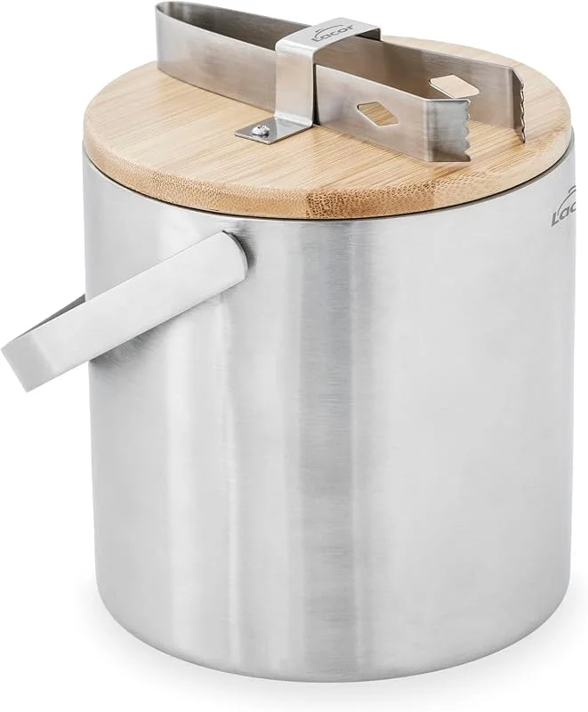 Marke: LACOR Lacor - 65514 - Nordic Eiskübel, Eisbehälter, Edelstahl, Doppelwandige Isolierung, Inklusive 100Prozent Natürlicher Bambusplatte und 18, 10 Edelstahlklemme, 14 cm, Fassungsvermögen: 1.3 L — Wein und Festtafel