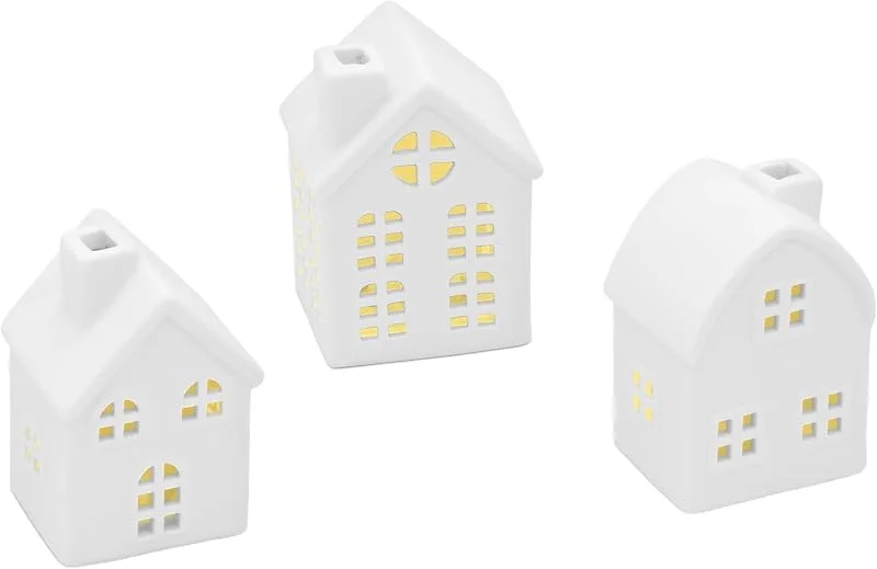 Besuche den Spetebo-Store Spetebo LED Keramik Haus weiß 9 cm - 3er Set - Deko Weihnachtsdorf mit Beleuchtung in warm weiß - Weihnachts Tisch Deko Aufsteller Winter Haus — Weihnachtsdeko