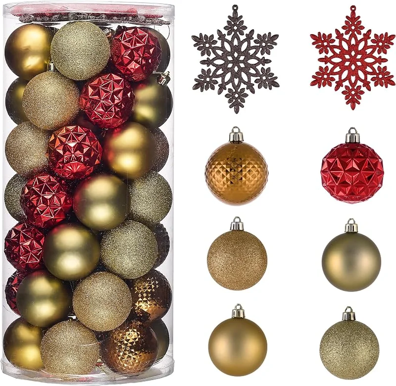 Besuche den Valery Madelyn-Store Valery Madelyn Weihnachtsbaumschmuck-Set, 50 Stück, 6, 9 cm, rot und braun, bruchsicher, Weihnachtskugel, Ornamente, hängende Weihnachtsfeiertagsdekoration — Weihnachtsdeko
