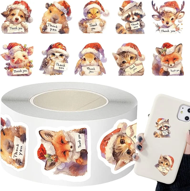Marke: Générique Niedliche Tier Weihnachtsaufkleber Tier Danke Aufkleber Dekoration — Geschenkverpackung
