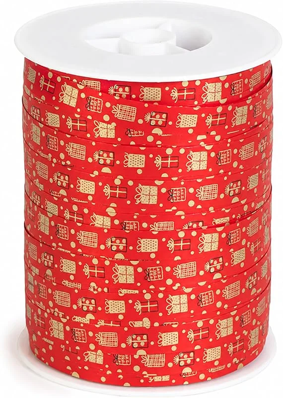 Marke: Star Geschenkband Ringelband 10mm x 250m Rolle Rot Gold — Geschenkverpackung