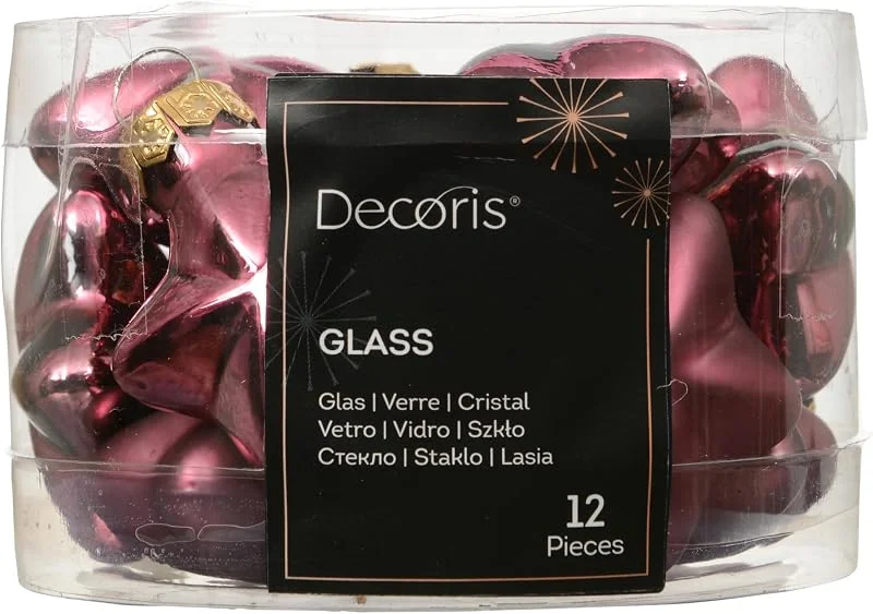 Marke: Kaemingk DomoDomo Christbaumanhänger Stern aus Glas, Rosa, 4, 5 x 4 cm, 12er Set — Weihnachtsdeko